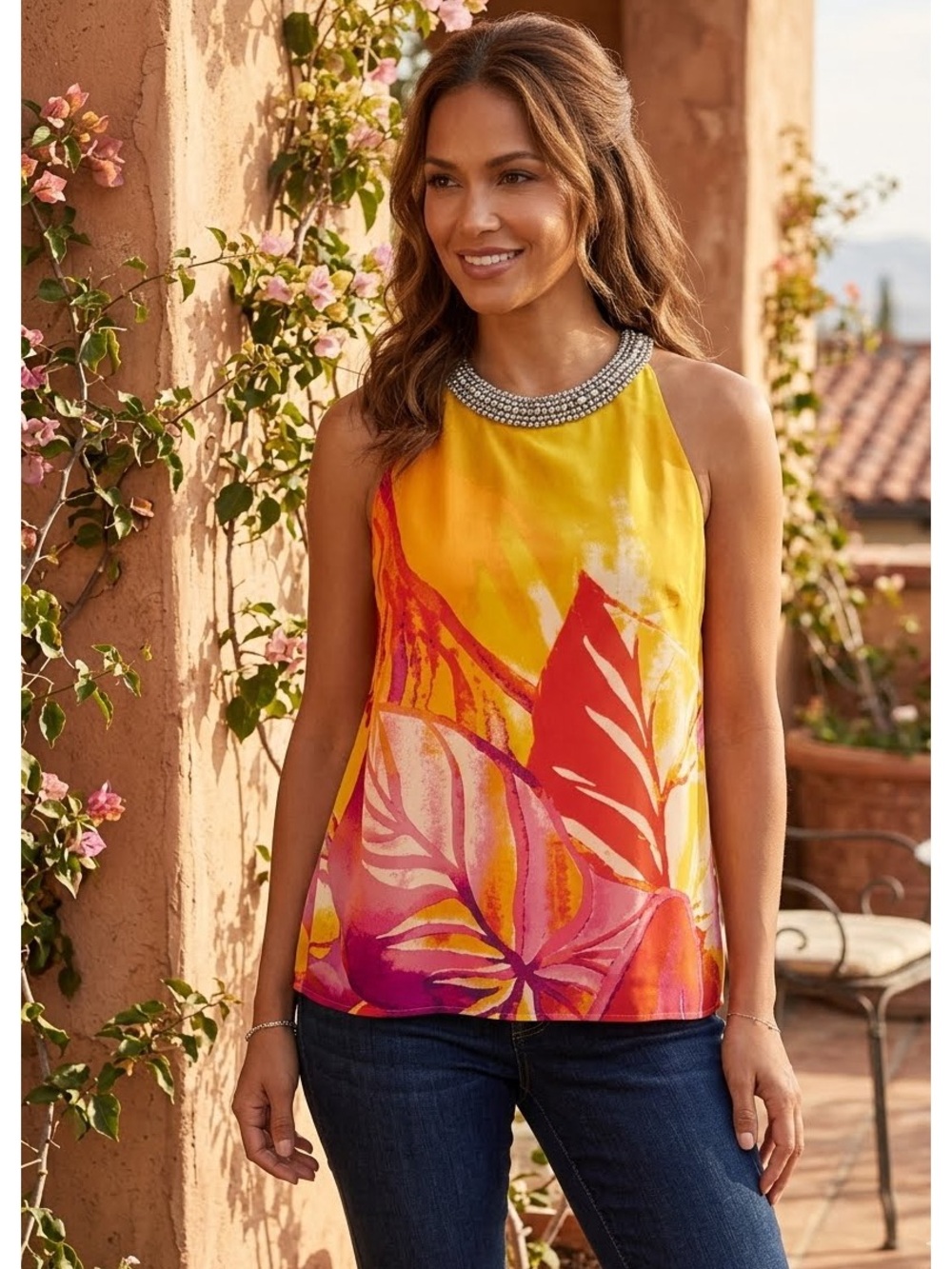 Jennifer Lopez Sleeveless Embellished Romantic Going Out Y2K Glam Top Size M